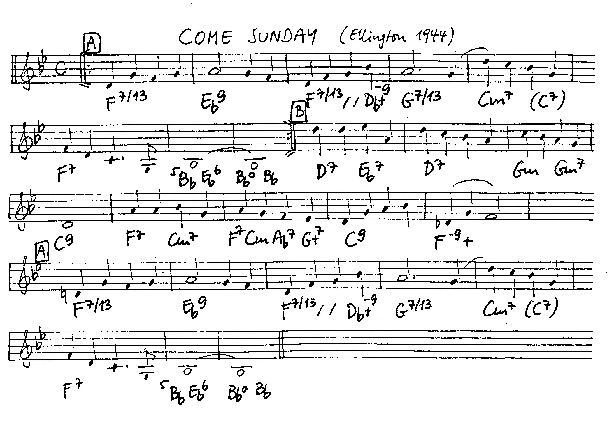 come sunday free jazz leadsheet - Courtesy of the Jungle Jazz Band